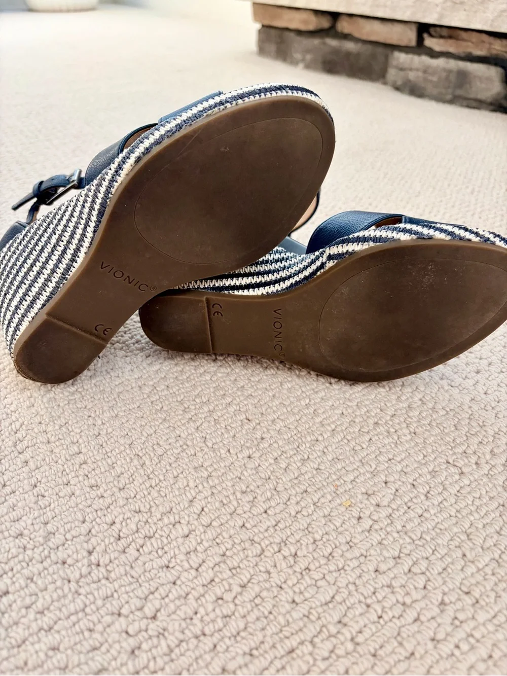 Vionic Navy Leather Ankle-Strap Wedge Sandals Size 6 NWOT